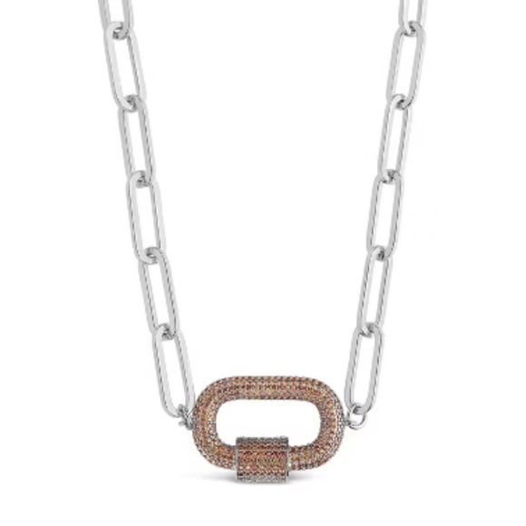 Sterling Forever Jewelry - Carabiner Pave Linked Lock Necklace NWT